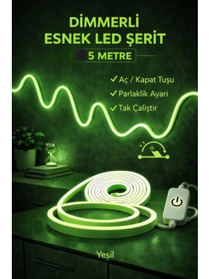 Burul Neon LED Şerit Işık 5 Metre Dimmerli Yeşil – Esnek LED Şerit Dekoratif Işık Seti