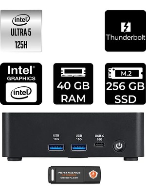 MSI Msı Cubi Nuc Intel Core Ultra 5 125H 40GB 256GB SSD Fdos Mini Masaüstü Bilgisayar & Per4 USB Bellek 1UMG007EUP321