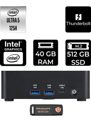 MSI Msı Cubi Nuc Intel Core Ultra 5 125H 40GB 512GB SSD Fdos Mini Masaüstü Bilgisayar & Per4 USB Bellek 1UMG007EUP322