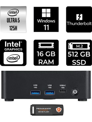 MSI Msı Cubi Nuc Intel Core Ultra 5 125H 16GB 512GB SSD W11H Mini Masaüstü Bilgisayar & Per4 USB Bellek 1UMG007EUP352