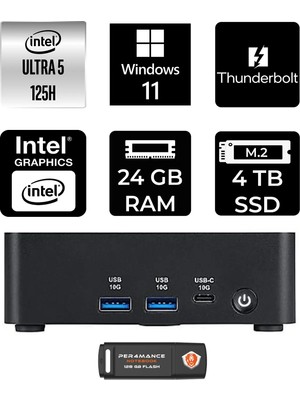 MSI Msı Cubi Nuc Intel Core Ultra 5 125H 24GB 4tb SSD W11H Mini Masaüstü Bilgisayar & Per4 USB Bellek 1UMG007EUP360