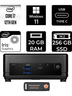 MSI Msı Cubi 5 Intel Core I7 1255U 20GB 256GB SSD W11P Mini Masaüstü Bilgisayar & Per4 USB Bellek 12M001BEUP416