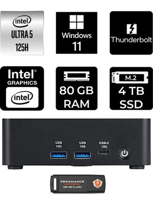MSI Msı Cubi Nuc Core Ultra 5 125H 80GB RAM 4TB SSD Win11 Pro 1UMG007EUP430 Mini PC + Per4 USB