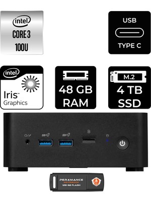 MSI Msı Cubi Nuc Intel Core 3 100U 48GB 4tb SSD Fdos Mini Masaüstü Bilgisayar & Per4 USB Bellek 1M003EUP330