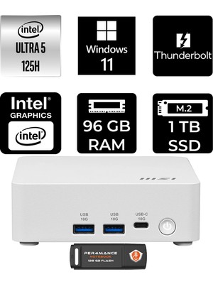 MSI Msı Cubi Nuc Intel Core Ultra 5 125H 96GB 1tb SSD W11H Mini Masaüstü Bilgisayar & Per4 USB Bellek 1UMG062EUP388