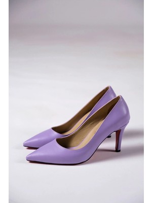 Ayakkabı Ateşi Lila Cilt Kadın Ince Topuklu Ayakkabı Stiletto Demure