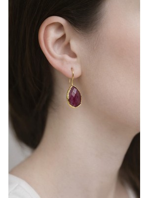 Feyz Tasarım Feyz Şık & Zarif Yakut Renkli Damla Küpe