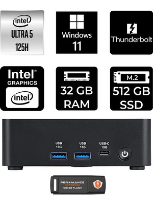 MSI Msı Cubi Nuc Core Ultra 5 125H 32GB RAM 512GB SSD Win11 Pro 1UMG007EUP407 Mini PC + Per4 USB