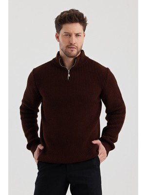 Tarz Cool Erkek Oversize Fermuarlı Balıkçı Triko Kazak