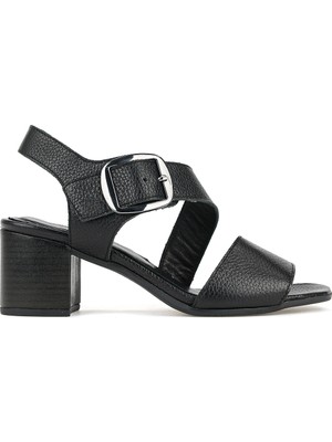 Ziya, Kadın Hakiki Deri Topuklu Sandalet 1611050Z8415 Siyah