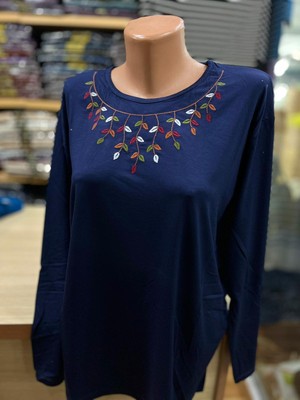 TCR Kadın Nakışlı Işlemeli Viskon Penye Bluz