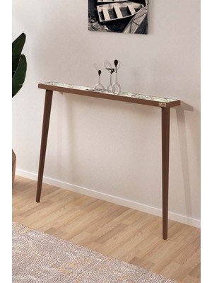 Feyza Design Bavyera Ceviz Dresuar 102X12CM Doğal Ahşap ve Traverten Taşlı