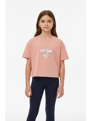 Toontoy Kız Çocuk Bisiklet Yaka Kısa Kollu Baskılı Tişört 24972