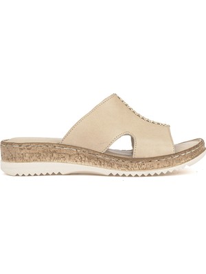 Ziya, Kadın Hakiki Deri Konfor Terlik 1611051Z704 Krem