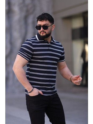 L-KOM Erkek Polo Yaka Çizgili Triko T-Shirt