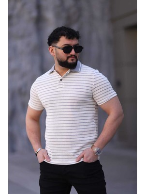 L-KOM Erkek Polo Yaka Çizgili Triko T-Shirt