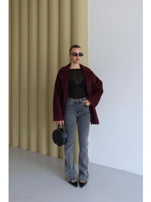 Fehu Bloom Gri Düğme Detaylı Ispanyol Paça Jean