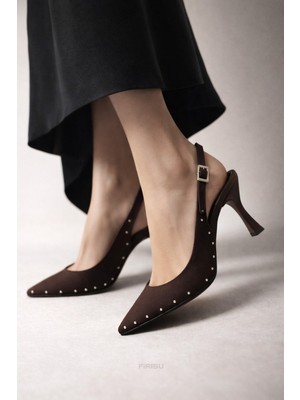 Firibu Kadın Kahverengi Slingback Stiletto Topuklu Ayakkabı Şık Davet Ofis Günlük Zarif Rahat Trend