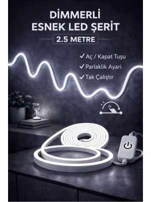 Burul Neon LED Şerit Işık 2.5 Metre Dimmerli Beyaz Işık – Esnek LED Şerit Dekoratif Işık Seti