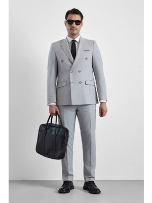 Süvari Gri Slim Fit Kruvaze Yaka 6 Drop Takım Elbise Erkekler İçin Şık Tasarım