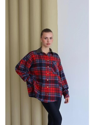 Fehu Bloom Kırmızı Ekose Oversize Gömlek