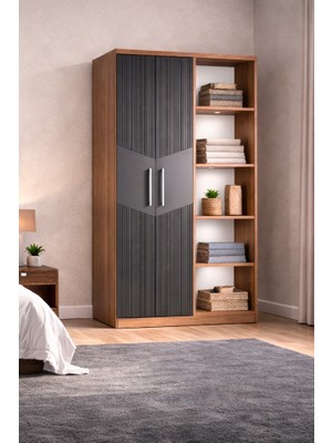 Mobilique Karbon No.1 Iki Kapaklı 6raflı Gardırop Çam-Antrasit