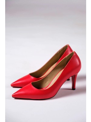 Ayakkabı Ateşi Kırmızı Cilt Kadın Ince Topuklu Ayakkabı Stiletto Demure