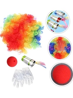 Eco Lounge Palyaço Saç, Burun, Eldiven, Baston Seti 4'lü