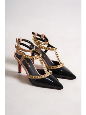 Ayakkabı Ateşi Siyah Rugan Nude Rugan Troklu Özel Tasarım Kadın Ince Topuklu Ayakkabı Stiletto Sarah