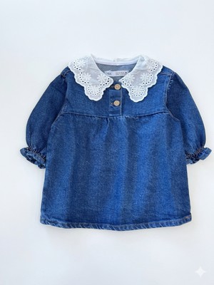 Adc Kız Çocuk Dantel Yakalı Kot Elbise Jean Elbise (12 Ay - 8 Yaş)