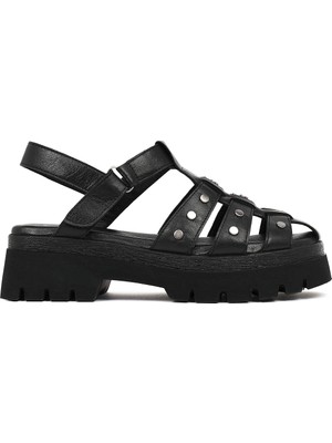 Derimod Kadın Siyah Bantlı Kalın Tabanlı Deri Sandalet 26SFD207418