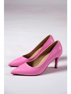 Ayakkabı Ateşi Pembe Cilt Kadın Ince Topuklu Ayakkabı Stiletto Demure
