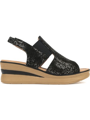 Ziya, Kadın Hakiki Deri Dolgu Topuk Sandalet 161992Z1800 Siyah