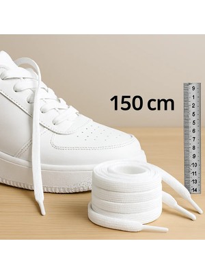 Mece Spor 150 cm Yassı Beyaz Bağcık - Tüm Spor ve Günlük Ayakkabılarla Uyumlu"