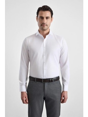 Süvari Beyaz Slim Klasik Yaka Düz Klasik Gömlek
