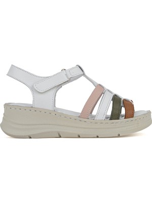 Ziya, Kadın Hakiki Deri Konfor Sandalet 1611051Z016 Beyaz