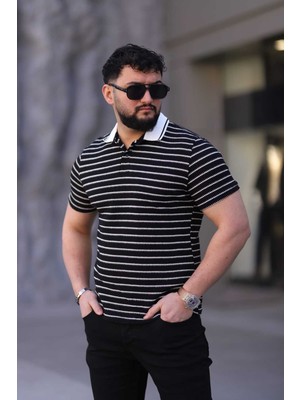 L-KOM Erkek Polo Yaka Çizgili Triko T-Shirt