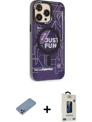 BUTİMAR'S iPhone 13 Pro Max Siluet Modern Koleksiyonu - Siyah Bilvis Hayalet Cam Ekran Koruyucu + Gökkuşağı Shine Kamera Lens Koruma Cam