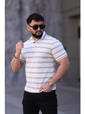 L-KOM Erkek Polo Yaka Çizgili Triko T-Shirt