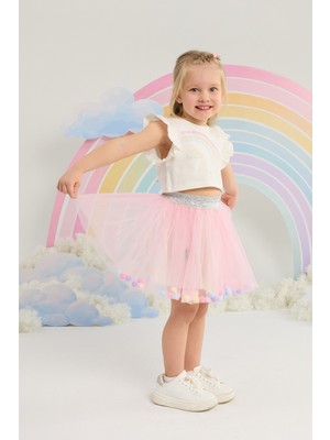 Minycenter Kız Çocuk Crop ve Tül Etek Takım 2-6 Yaş Çok Renkli