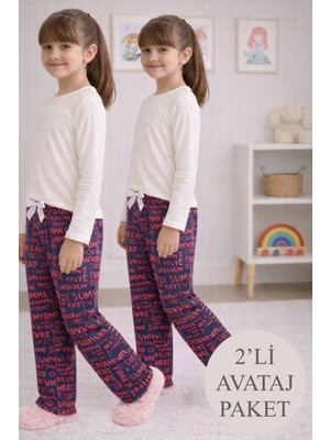 ByDon Çocuk Pamuklu Tek Alt Pijama 2'li Avantaj Paket
