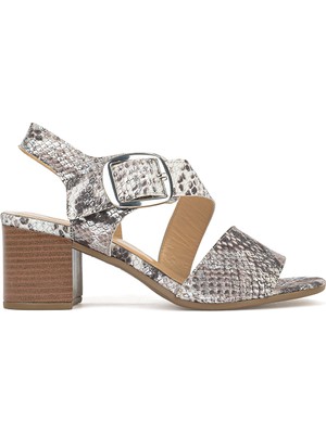Ziya, Kadın Hakiki Deri Topuklu Sandalet 1611050Z8415 Gümüş