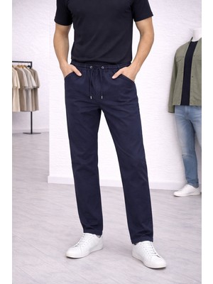İnce Moda Giyim Bağcıklı Lastikli Bel Erkek Pantolon – Rahat Kesim (Lacivert)