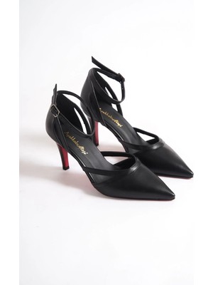 Ayakkabı Ateşi Siyah Cilt Kadın Ince Topuklu Ayakkabı Stiletto Jamila