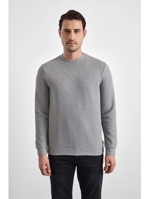 Süvari Gri Regular Düz Bisiklet Yaka Sweatshirt