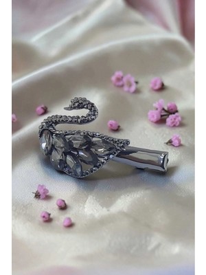 RALBAX Lotus Saç Aksesuarı – Füme Kristal Taşlı Kuğu Tasarımlı Şık Kadın Tokası