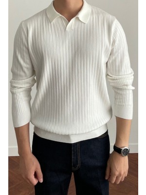 Cool Tarz Erkek Polo Yaka Triko Kazak Slim Fit Fitilli