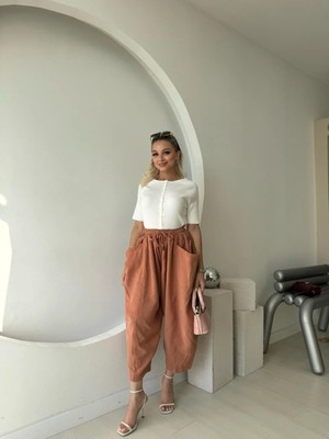 Fehu Bloom Geniş Cepli Şalvar Pantolon Somon