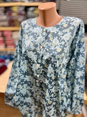 TCR Kadın Desenli Boydan Düğmeli Mevsimlik Penye Bluz