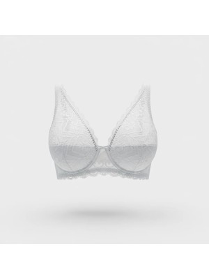 Bonbon Kadın Taş Baskılı Dantelli Toparlayacı Beyaz Renk Sütyen BB2419